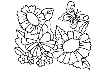 Coloriage Fleurs et papillons 01 – 10doigts.fr